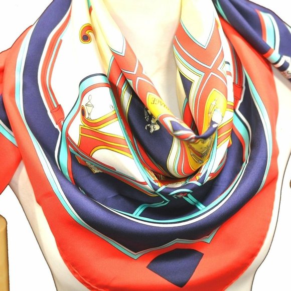 Authentic HERMES Carre 90 Scarf "WASHINGTON'S CARRIAGE" Silk Red - Picture 2 of 14